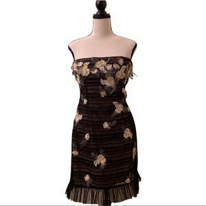 BCBGMAXAZRIA Feather & Lace Strapless Dress NWT